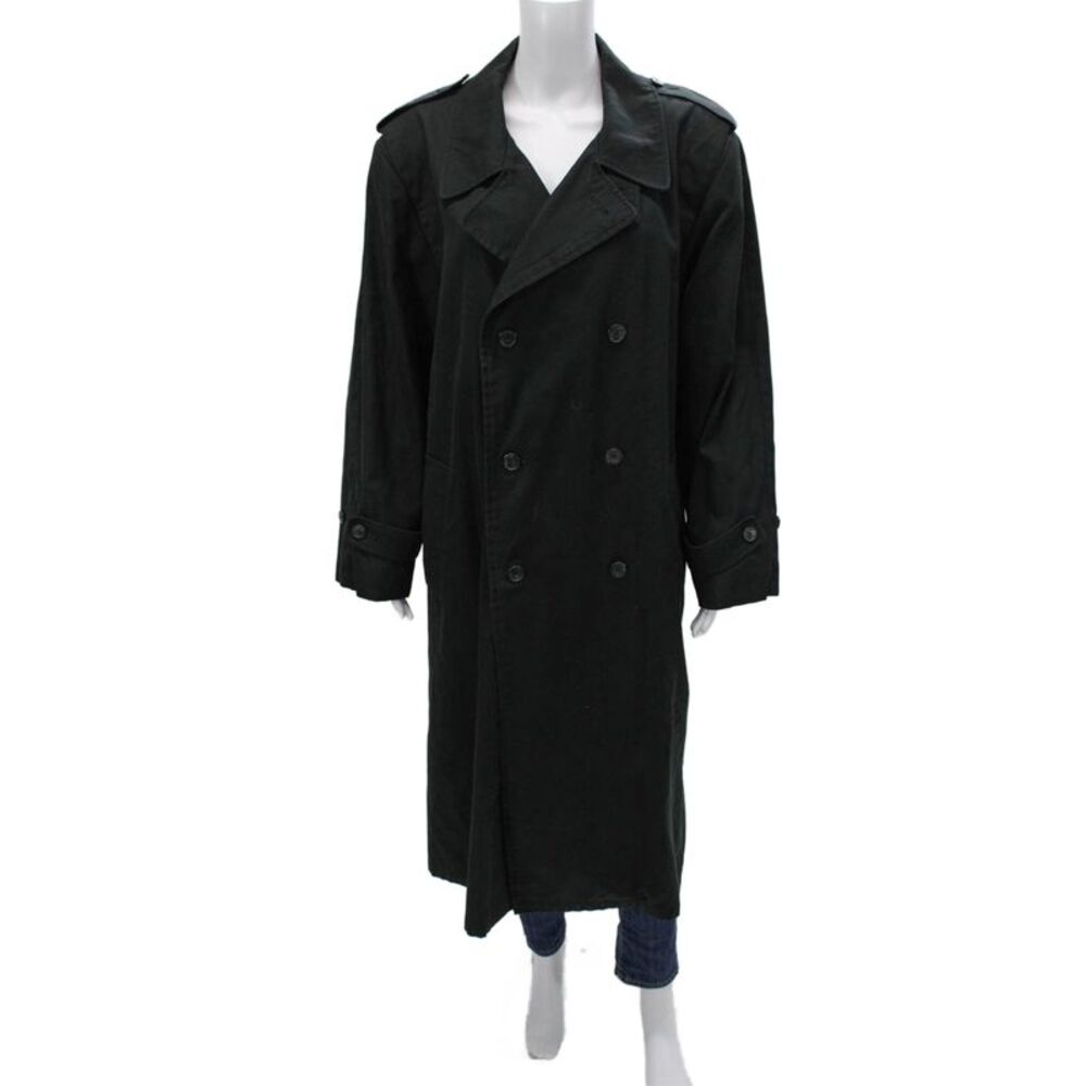 Dash Mens Trench Coat Black Cotton Blend Size 42